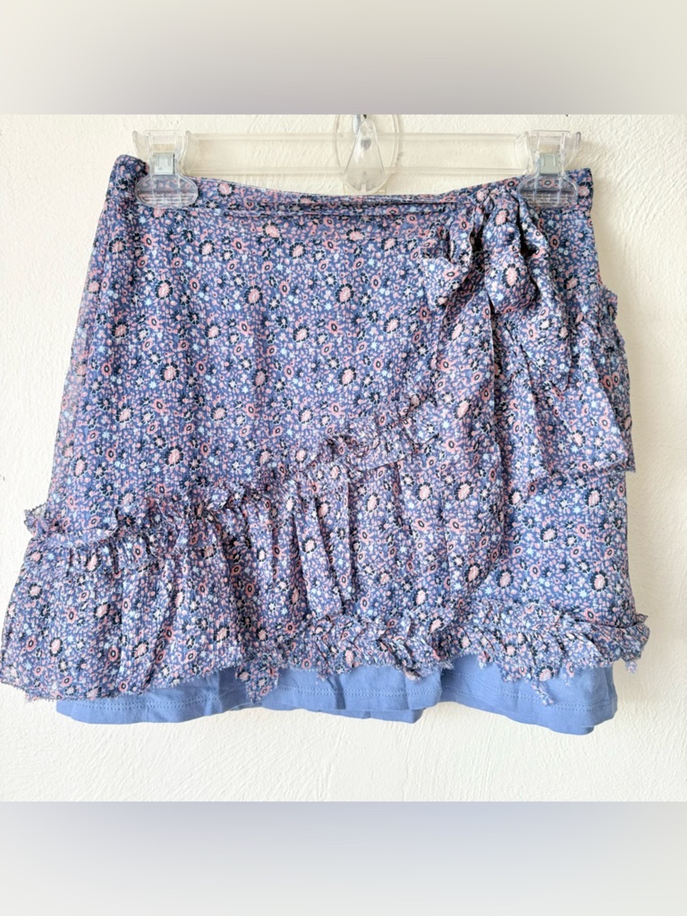 American Eagle Purple Floral Faux Wrap Mini Skirt